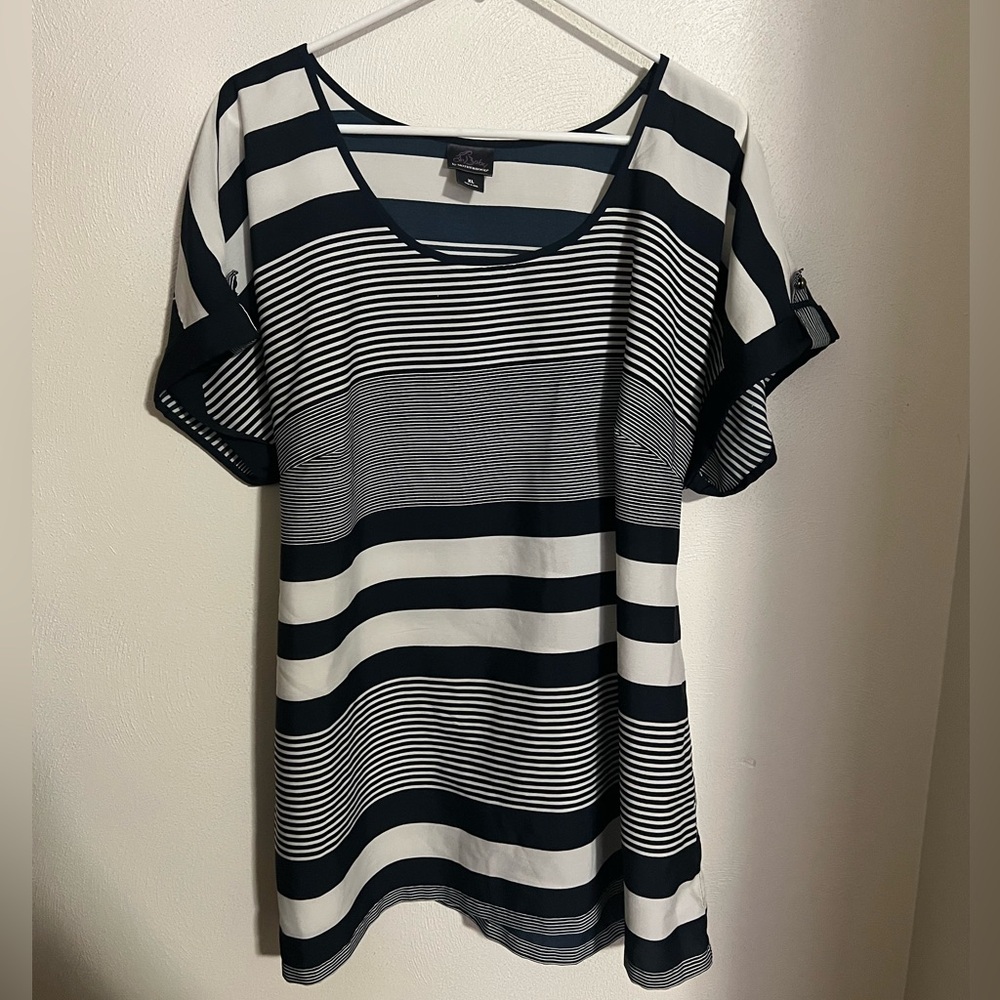 OH BABY BY MOTHERHOOD MATERNITY Classic Striped Tie Back Blouse Navy White Sz XL